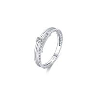 Dsnyu Sterling Silver 925 Rings, Wedding Band for Women Double-Layer Rope Line Cubic Zirconia Round Shape Silver Elegant Jewelry for Wife Size N 1/2