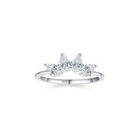 Dsnyu Sterling Silver 925 Rings, Women's Wedding Band Crown with Zircon Pear Shape Silver Trendy Comfort Fit Size N 1/2