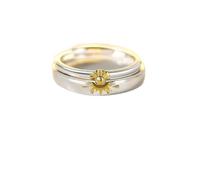 Dsnyu Sterling Silver 925 Rings, Womens Wedding Ring Sun Silver Yellow Couple Matching Band for Her Size Adjustable Birthday Valentine's Day Gift