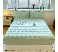 Dsnyu Super King Fitted Sheet, Bed Fitted Sheet Light Green Solid Color with Geometric Pattern Velvet and Polyester 71" W x 79" L