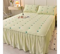 Dsnyu Super King Fitted Sheet, Bed Fitted Sheets Light Green Embroidered Tree Pattern Washed Cotton 71" W x 79" L x 19" H