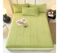Dsnyu Super King Fitted Sheets, Velvet Fitted Sheet Green Solid Color with Leaves Pattern 71" W x 79" L