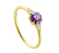 Dsnyu Wedding Band Women White Gold, Engagement Ring Hexagon 9K White Gold Band Ring with Amethyst and Moissanite