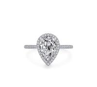 Dsnyu Womens 925 Sterling Silver Rings, Simple Wedding Band Drop-Shaped Halo Cubic Zirconia Pear Shape Silver Gift for Birthday Size N 1/2