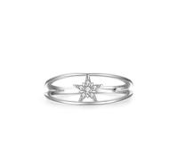 Dsnyu Womens 925 Sterling Silver Rings, Simple Wedding Band Star and Double-Layer Lines Cubic Zirconia Round Shape Silver Trendy Comfort Fit Size N 1/2