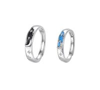 Dsnyu Womens 925 Sterling Silver Rings, Wedding Engagement Ring Moon and Stars Silver Blue Couple Matching Band for Her Size Adjustable Comfort Fit