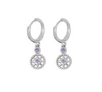 Dsnyu Womens Earrings Sterling Silver, Zirconia Womens Earrings, Dangle Flower Star Circle Light Purple Cartilage Earring Hoop for Wedding Silver