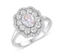 Dsnyu Womens Wedding Band White Gold, Simple Promise Ring Flower 9K White Gold Band Ring with Moissanite
