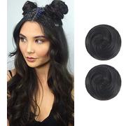 Dsoar 2PCS Mini Claw Fake Buns Straight Hair Bun Extensions Hair Donut Chignon Clip in Hair Scrunchies, Natural Black