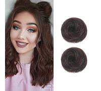 Dsoar 2PCS Mini Claw Fake Buns Straight Hair Bun Extensions Hair Donut Chignon Clip in Hair Scrunchies, Dark Brown, 2.0 count