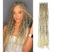 Dsoar Boho Clip in Hair Extensions 22 Inch Curly Ended Locs Soft Handmade Dreads 3Pcs Clip in Dreadlock Extension Sets