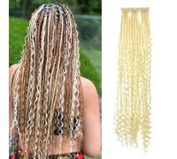 Dsoar Boho Clip in Hair Extensions 22 Inch Curly Ended Locs Soft Handmade Dreads 3Pcs Clip in Dreadlock Extension Sets