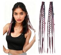 Dsoar Clip in Braids 2PCS Bohemian Braid Extensions with Clips 16 Inch Synthetic Braided Hairpieces with Beads for Daily Costume