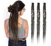 Dsoar Clip In Dreadlock Extensions 20 Inch 3PCS Handmade 0.6cm Synthetic Dreads with Clips Soft Crochet Loc Extensions(4#)