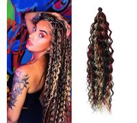Dsoar Deep Twist Crochet Hair 22 Inch Highlight Deep Wave Curly Braiding Hair 3 Packs Water Wave Synthetic Hair Extensions for Women (1b/24/bug#)