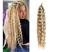 Dsoar Deep Wave Braiding Hair Deep Twist Wavy Synthetic Hair Highlight Curly Hair Extensions for Braids Ocean Wave Hair Bundles 22 Inch 3 Packs, 27/613#