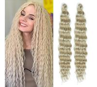 Dsoar Long Wavy Braiding Hair 24 Inch Deep Wave Crochet Hair Extensions for Boho Braids 2 Packs Ocean Wave Synthetic Hair for Women