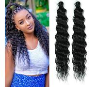 Dsoar Long Wavy Braiding Hair 24 Inch Deep Wave Crochet Hair Extensions for Boho Braids 2 Packs Ocean Wave Synthetic Hair for Women