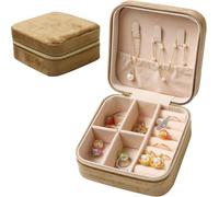 Dsoar Mini Velvet Jewellery Box Small Travel Jewelry Case Organiser Storage Box for Rings Earrings Necklace Bracelets Gifts for Girls Women, Brown