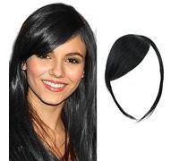 Dsoar Side Bangs Real Human Hair Bangs Clip In Side Bangs Straight Fringe Hair Extensions (Thick with Temple, Jet Black)