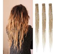 Dsoar Thin Dreadlock Extensions with Clips 20 Inch Clip In Dreads Handmade 3Pcs Crochet Loc Extensions(27/613#)