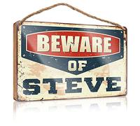 Dsoluuing Hanging Plaque Wooden Beware of Steve Wooden Sign Bathroom Decor Wall Art Hanging Door Sign Plaque (Size : 15X28CM)