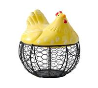 DSOUWEH Ceramic Hen Ornament With Large Storage Capacity For Chicken Shape Iron Basket Metal Egg Holder, yellow