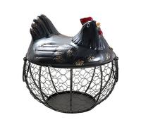 DSOUWEH Ceramic Hen Ornament With Large Storage Capacity For Chicken Shape Iron Basket Metal Egg Holder, black