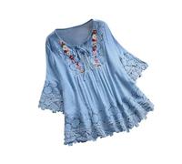 DSOUWEH Comfortable and Durable Womens Vintage Blouse Fabric is Soft and Long-Lasting V-Neck Fiber for Female Shirt Tops, Blue, 4XL