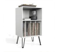 DSOUWEH Compact Small Record Player Stand With Divided Storage Areas,white