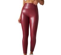 DSOUWEH Women Leather Leggings High Waist Yoga Pants Not Crack Skinny Trousers Solid Color Leisure Fitness Tights for Dancing, Red, 2XL