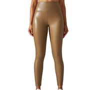 DSOUWEH Women Leather Leggings High Waist Yoga Pants Not Crack Skinny Trousers Solid Color Leisure Fitness Tights for Dancing, Yellow, 2XL