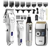 DSP 4-in-1 Pro Barber Kit: Cordless Hair Clipper, Trimmer, Shaver & Nose Hair Remover - Styling & Grooming Set with Scissors, Fade Tools, LED Display