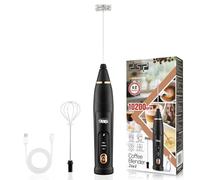 DSP Milk Frother Handheld Rechargeable, Frother for Coffee, Drink Mixer with 3 Speeds 10200RPM, Kitchen Powerful Frother Wand, Suitable for Stirring Eggs, Milk, Juice, Milk Powder (Jet Black)