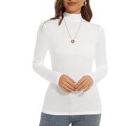 DSPSAM Mock Turtle Neck Long Sleeve Pullover High Neck Undershirt Slim Fit Basic Casual Tee Tops, Ivory, XS