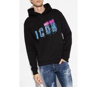 Dsquared Mens Icon Hoodie Pixelated Logo - Black Cotton - Size Medium