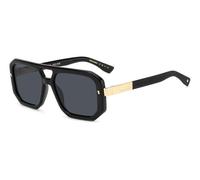 DSQUARED2 Grey Len Gold Temple Rectangular Sunglasses, Black, Men Black