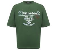 Dsquared2 Mens Branded Raising Hell Logo Green T-shirt Cotton - Size Medium