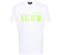 Dsquared2 Mens Cool Fit Green Blur Icon Logo White T-Shirt Cotton - Size 2XL