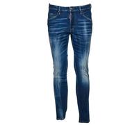 DSquared2 Mens Denim Leather Badge Skater Jeans - Navy Blue - Navy Blue - 38R - 99% Cotton/1% Elastane
