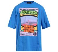 Dsquared2 Mens Double Pipeline Masters Design Skater Fit Blue T-Shirt Cotton - Size Small