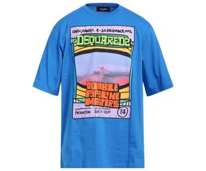 Dsquared2 Mens Double Pipeline Masters Design Skater Fit Blue T-Shirt Cotton - Size Small