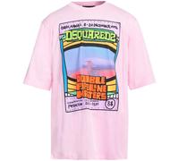 Dsquared2 Mens Double Pipeline Masters Design Skater Fit Coral Pink T-Shirt Cotton - Size Medium