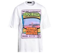 Dsquared2 Mens Double Pipeline Masters Design Skater Fit White T-Shirt Cotton - Size Small