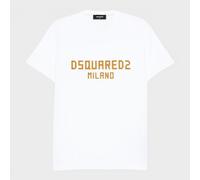 Dsquared2 Mens Milano Logo T-Shirt Print White Ochre Cotton - Size 2XL