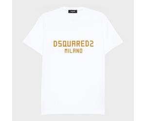 Dsquared2 Mens Milano Logo T-Shirt Print White Ochre Cotton - Size 2XL