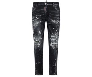 Dsquared2 Mens Tidy Biker Jean Paint Splash Reinforced Ripped Black Jeans Cotton - Size 42W/30L