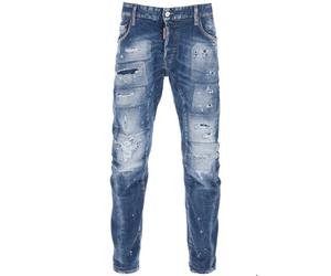 Dsquared2 Mens Tidy Biker Jean Paint Splash Reinforced Ripped Blue Jeans Cotton - Size 40W/30L