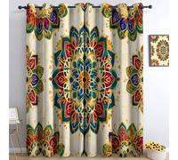DSRDRFG Boho Floral Blackout Curtains 150x190cm/59x75in(WxH) Traditional Arabic Indian Flower Print Pattern Insulated Thermal Curtain for Bedroom Living Room Apartment Cafe Decor, 2 Panels
