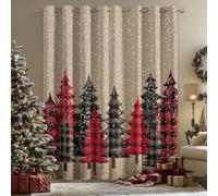 DSRDRFG Buffalo Plaid Pine Tree Christmas Blackout Curtains for Bedroom Living Room 100x185cm/39x73in(WxH) Xmas Snowy Forest Room Darkening Thermal Insulated Window Curtain Drapes, 2 Panels